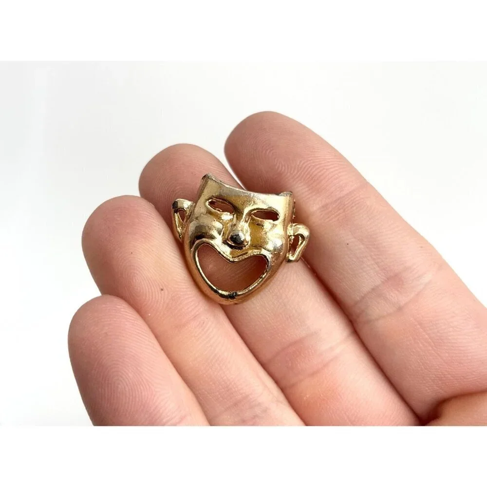 Happy Mask Gold Toned Vintage Costume Jewelry Brooch | Lapel Pin